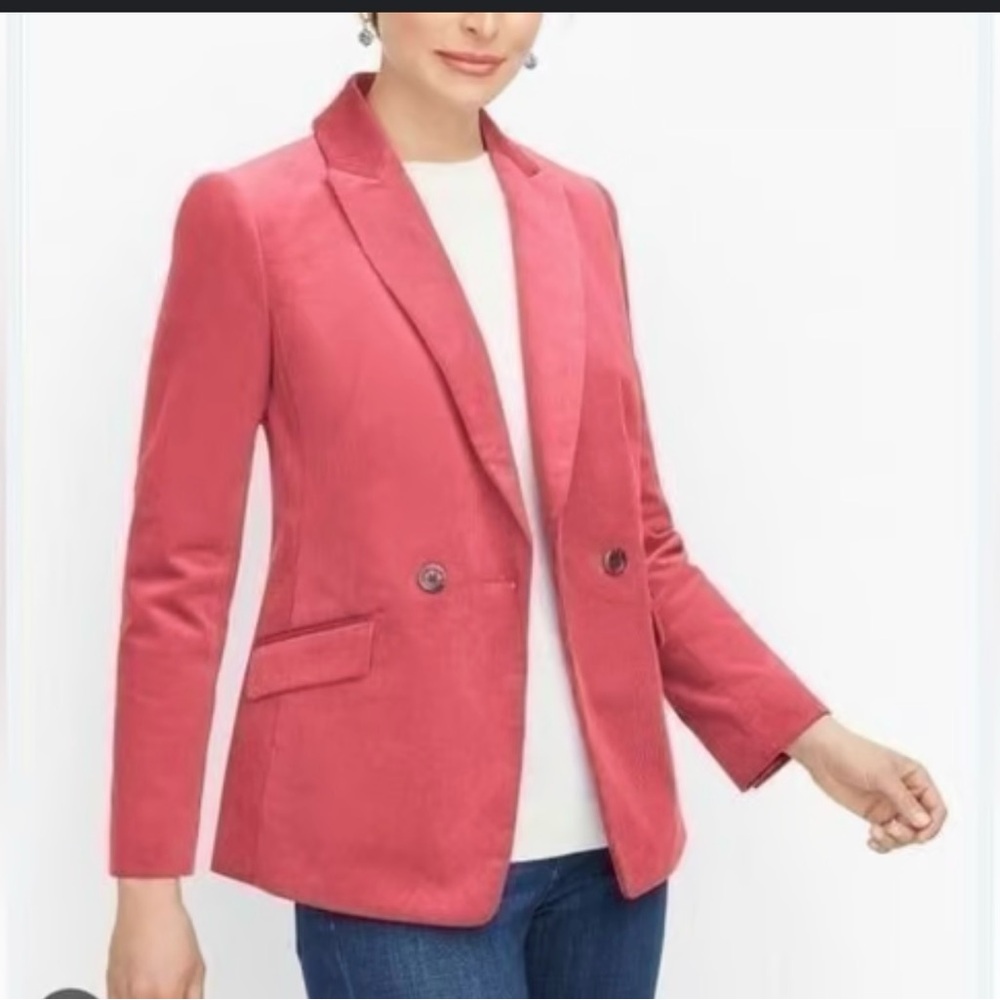Talbots Petite Pink Corduroy Double Breasted Blazer